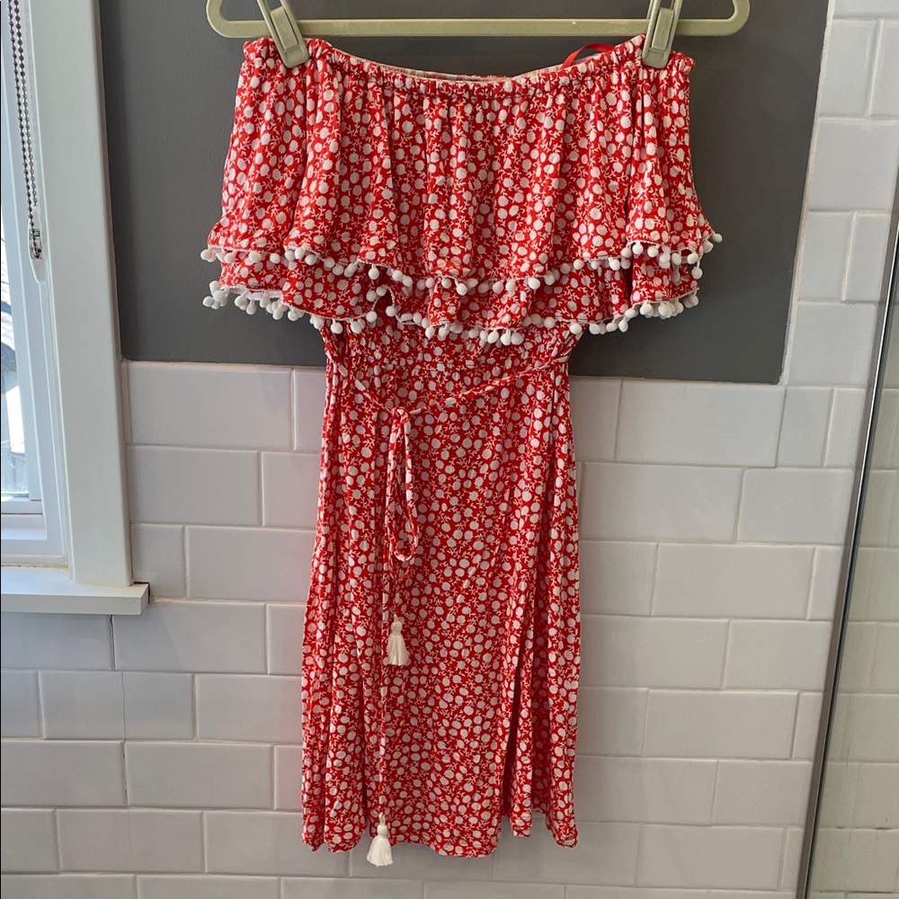 LOFT Beach Orange Strapless Dress with White Accents